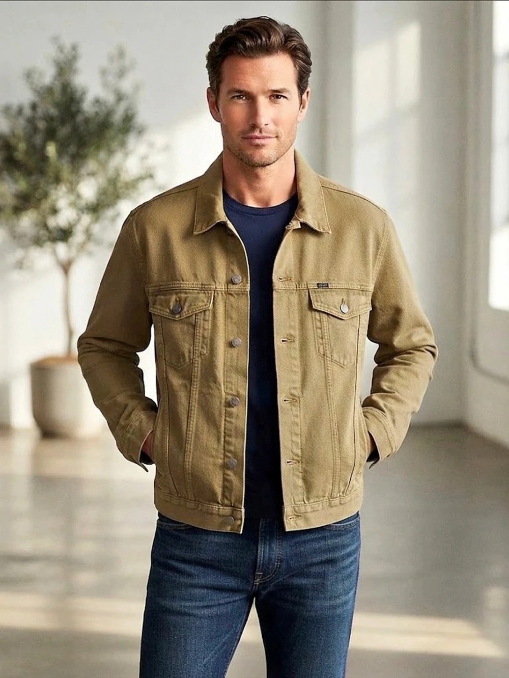 Polo Ralph Lauren Men's Khaki Brown Canvas Denim Trucker Jacket Size 2XB / 2TG